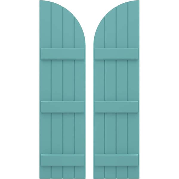 Ekena Millwork Americraft 4-Board (3 Batten) Wood Joined Board-n-Batten Shutters w/ Arch Top, ARW401BQ414X77PTH, PR ARW401BQ414X77PTH - main